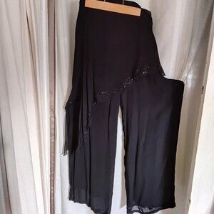 Black gauzy beaded palazzo pants